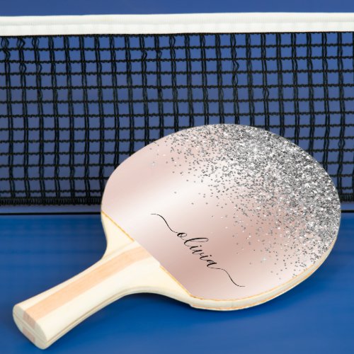 Rose Gold _ Blush Pink Silver Glitter Monogram Ping Pong Paddle