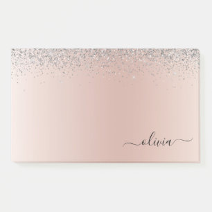 Rose Gold - Blush Pink Silver Glitter Monogram Post-it Notes