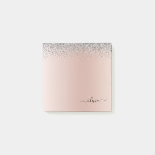 Rose Gold - Blush Pink Silver Glitter Monogram Post-it Notes