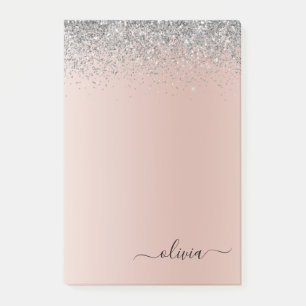 Rose Gold - Blush Pink Silver Glitter Monogram Post-it Notes