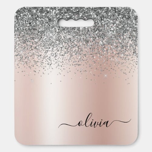 Rose Gold _ Blush Pink Silver Glitter Monogram Seat Cushion