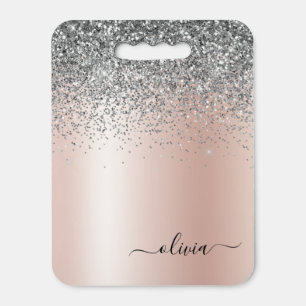 Rose Gold - Blush Pink Silver Glitter Monogram Seat Cushion
