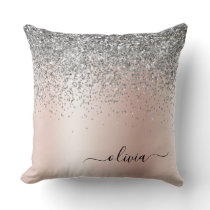 Rose Gold - Blush Pink Silver Glitter Monogram Throw Pillow