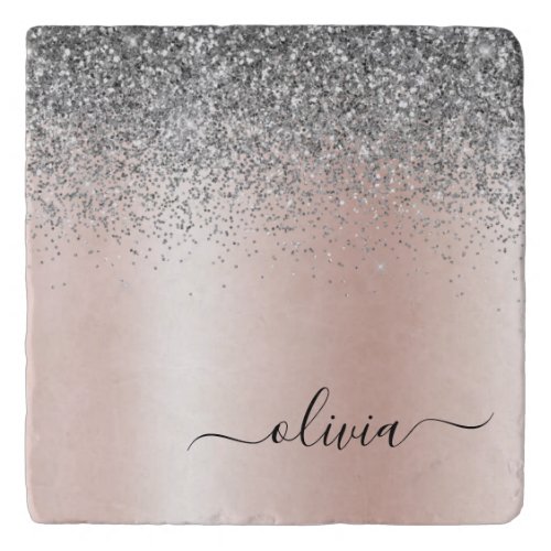 Rose Gold _ Blush Pink Silver Glitter Monogram Trivet