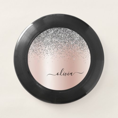 Rose Gold _ Blush Pink Silver Glitter Monogram Wham_O Frisbee