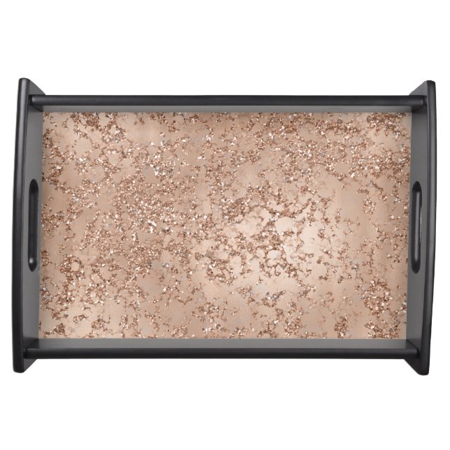 Rose Gold Blush Pink Sparkle Crackle Champagne Serving Tray (Front)