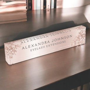Rose Gold Blush Pink Sparkle Glitter Girly Desk Name Plate
