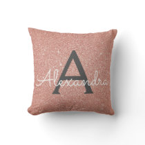 Rose Gold - Blush Pink Sparkle Glitter Monogram Throw Pillow