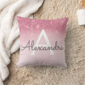 Rose Gold - Blush Pink Sparkle Glitter Monogram Throw Pillow (Blanket)