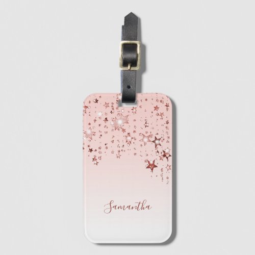 Rose gold blush pink stars monogram script luggage tag