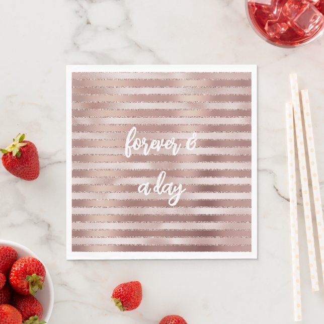 Rose Gold Blush Pink Stripes Glitz Bridal Shower Napkins (Insitu)