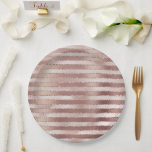 Rose Gold Blush Pink Stripes Glitz Paper Plates