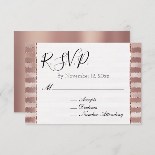 Rose Gold Blush Pink Stripes Glitz Wedding RSVP Enclosure Card