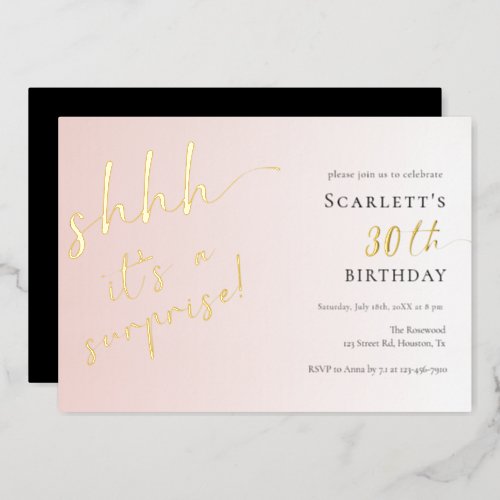 Rose Gold Blush Pink Surprise Birthday Party  Foil Invitation