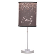 Rose Gold - Blush Pink Terracotta Glitter Monogram Table Lamp