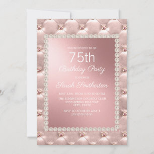 Rose Gold Blush Pink White 75th Birthday Party Invitation