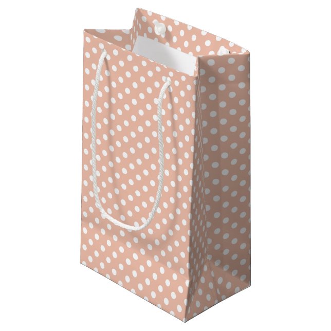 Rose gold/blush pink & white polka dots gift bag (Front Angled)