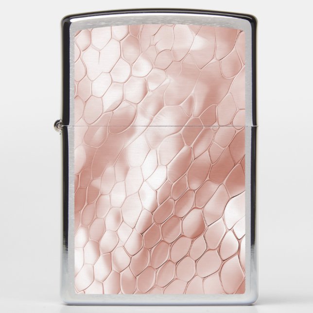 Rose Gold Blush Pink White Snake Skin Zippo Lighter (Front)