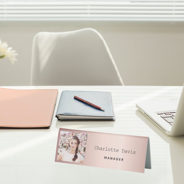 Rose gold blush profile photo name business table tent (Creator Uploaded)