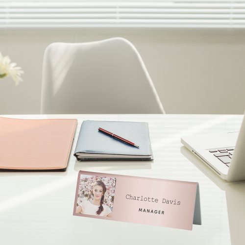 Rose gold blush profile photo name business table tent sign
