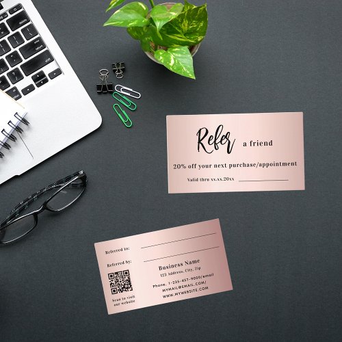 Rose gold blush qr code business referral card