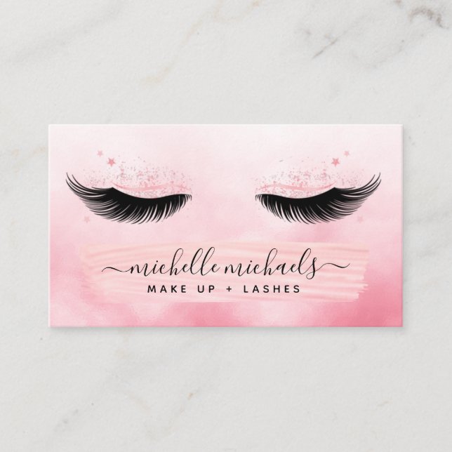 Rose Gold Blush Salon Lashes Make Up Business Card (Front)