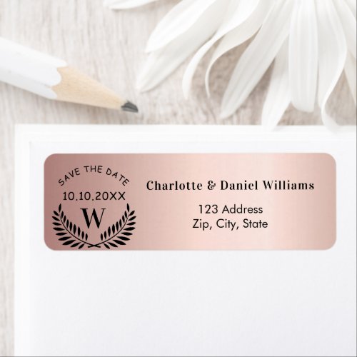 Rose gold blush save the date return address label