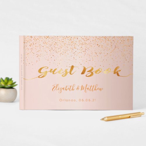 Rose gold blush script wedding guest book