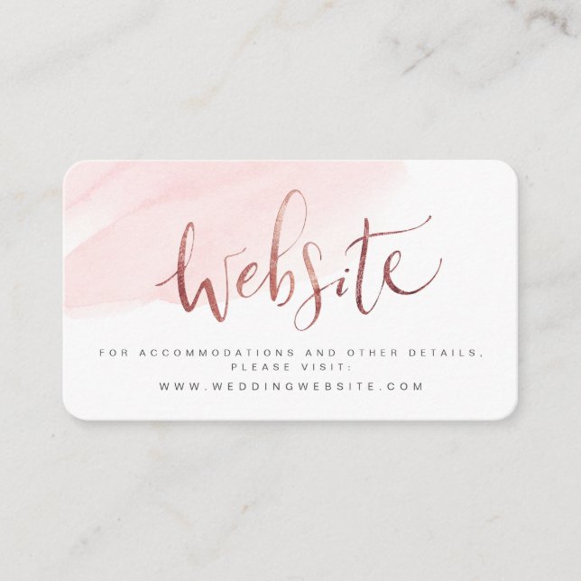 Rose Gold Blush Script Wedding website Insert card (Front)