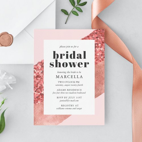Rose Gold Blush  Sequin Bridal Shower Invitation