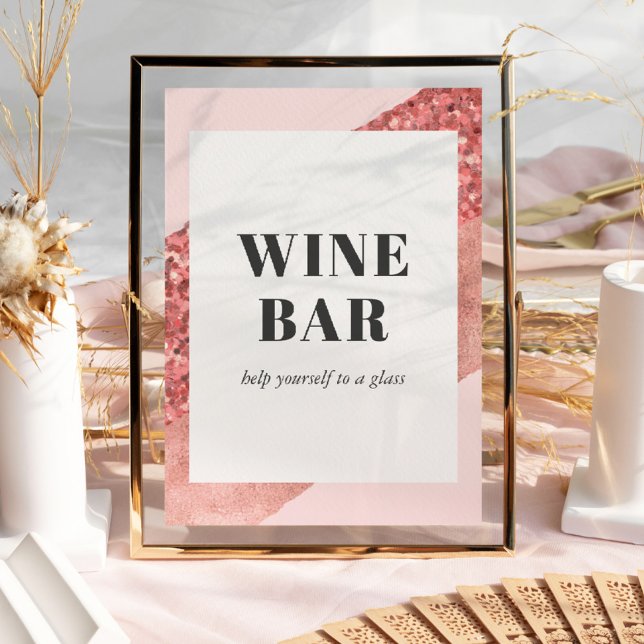 Rose Gold, Blush & Sequin Bridal Shower Wine Bar Poster (Creator Uploaded)