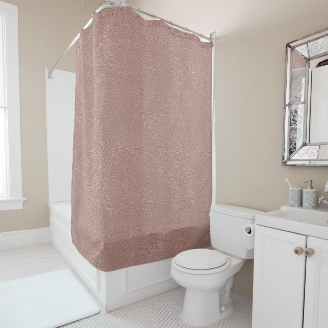Rose Gold Blush Shimmer Metallic Pink Glitter Shower Curtain (In Situ)