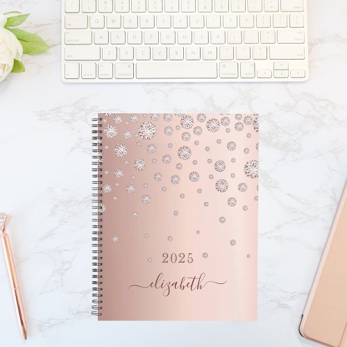 Rose gold blush shining diamonds name 2025 planner