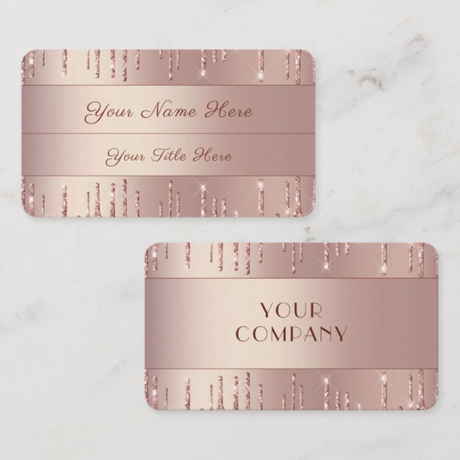 Rose Gold Blush Shiny Glitter Drips Business Card (Front/Back)