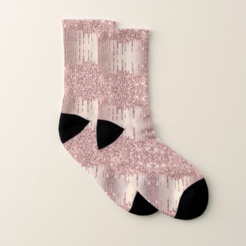 Rose Gold Blush Shiny Glitter Sparkle Drips Chic Socks