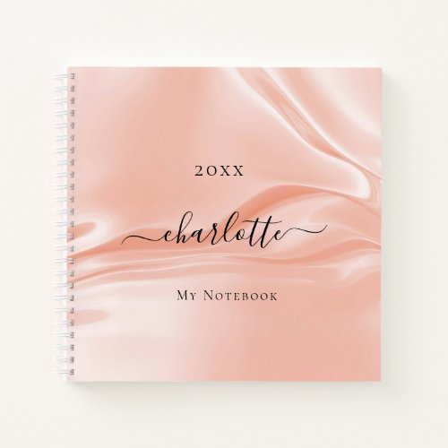 Rose gold blush silk satin elegant name  notebook