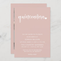 Rose Gold Blush Simple Script Quinceanera Photo  Invitation