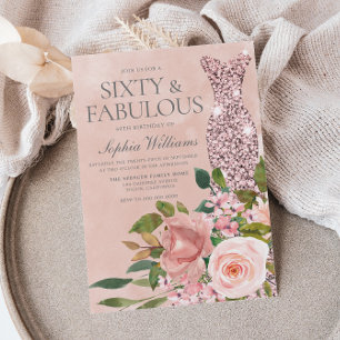 Rose Gold Blush Sixty & Fabulous 60th Birthday Invitation