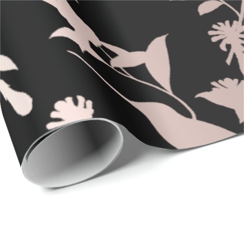 Rose Gold Blush Skinny Hummingbird Flowers Delicat Wrapping Paper