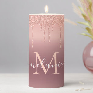 Rose Gold Blush Sparkle Custom Name Letter Candle