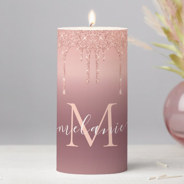 Rose Gold Blush Sparkle Custom Name Letter Candle (In Situ)