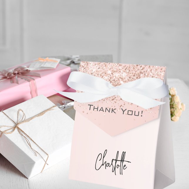 Rose gold blush sparkles name elegant thank you favor boxes (Creator Uploaded)