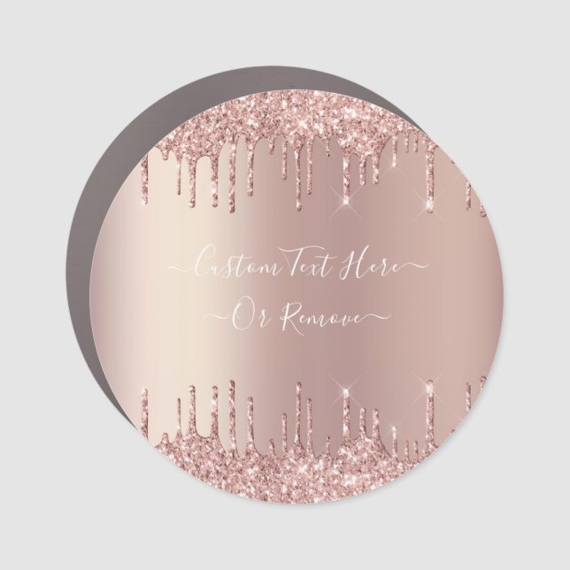 Rose Gold Blush Sparkly Custom Text Car Magnet (Front)