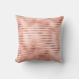 Rose Gold Blush Sparkly Stripes Lines Metallic Throw Pillow