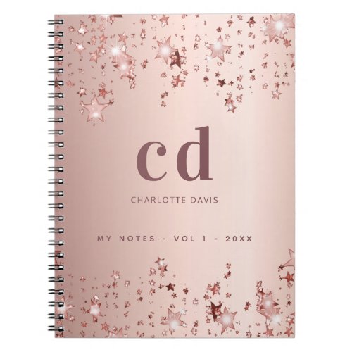 Rose gold blush stars monogram initials notebook