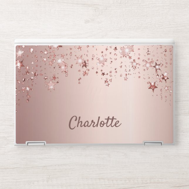 Rose gold blush stars name script elegant HP laptop skin (Front)