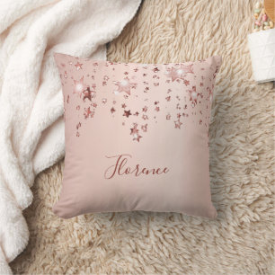 Rose gold blush stars name throw pillow