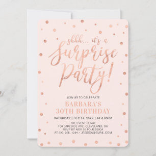 Rose Gold & Blush Surprise Womens Birthday Party Invitation