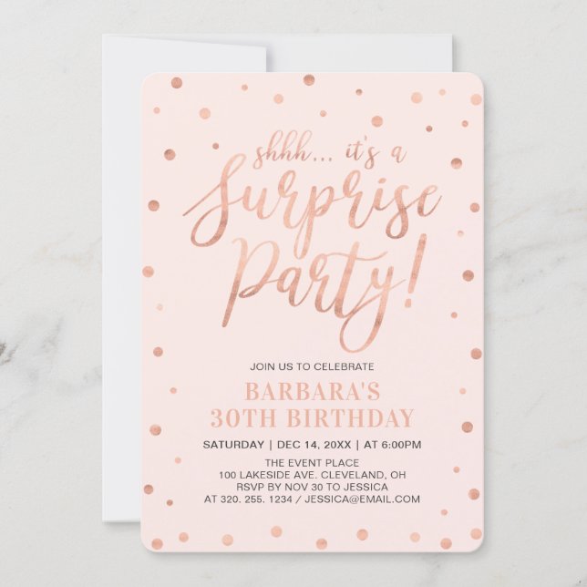 Rose Gold & Blush | Surprise Womens Birthday Party Invitation (Front)