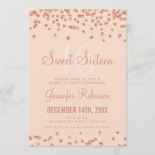 Rose Gold Blush Sweet 16 Birthday Glitter Confetti Invitation